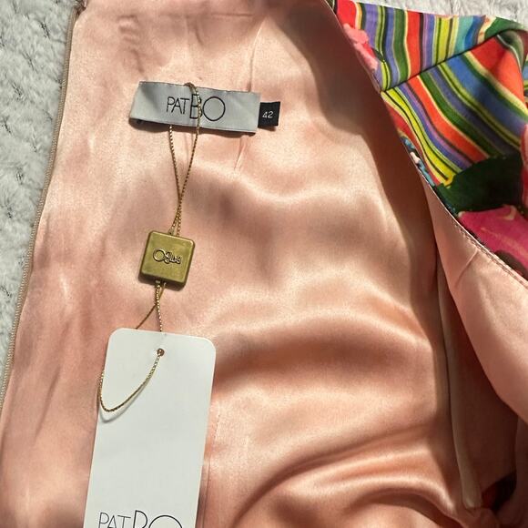 PatBo Fit and Flare Mini Dress 42/Med Multicolor Silk Blend Floral Striped NWT - Picture 7 of 13